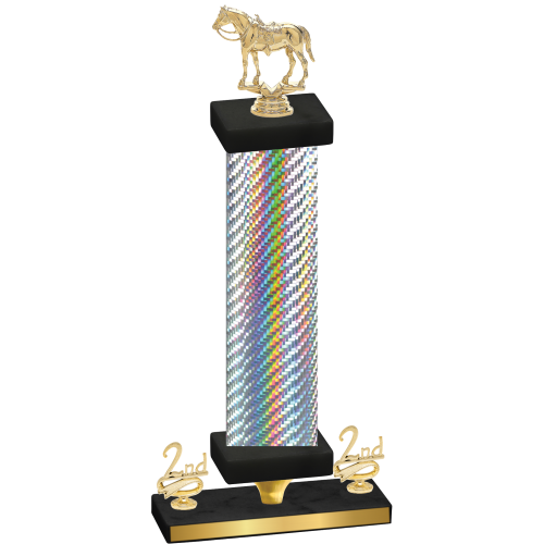 Premium Single Silver Carbon Fiber Second Place Horses Trophy