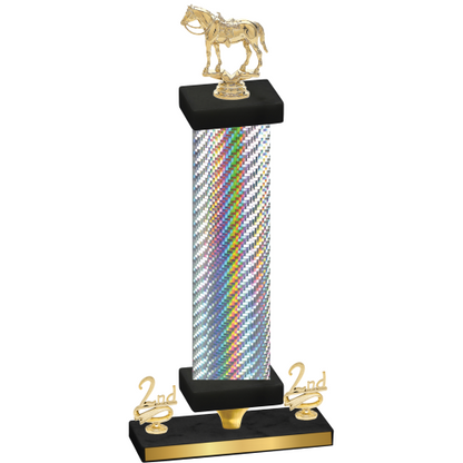 Premium Single Silver Carbon Fiber Second Place Horses Trophy