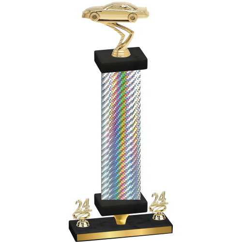 Premium Single Silver Carbon Fiber Year Cars Trophy