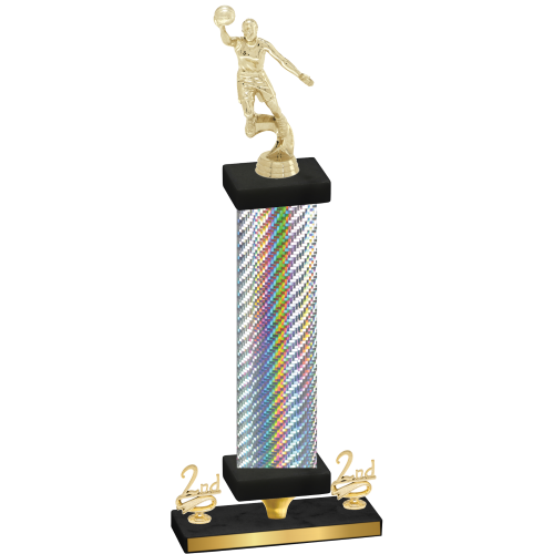 Premium Single Silver Carbon Fiber Second Place Basketball Trophy