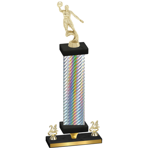 Premium Single Silver Carbon Fiber Year Basketball Trophy