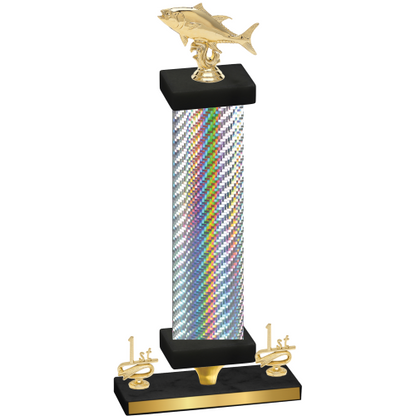 Premium Single Silver Carbon Fiber First Place Fishing Trophy
