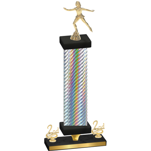 Premium Single Silver Carbon Fiber Second Place Skater Trophy