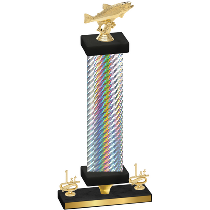 Premium Single Silver Carbon Fiber First Place Fishing Trophy