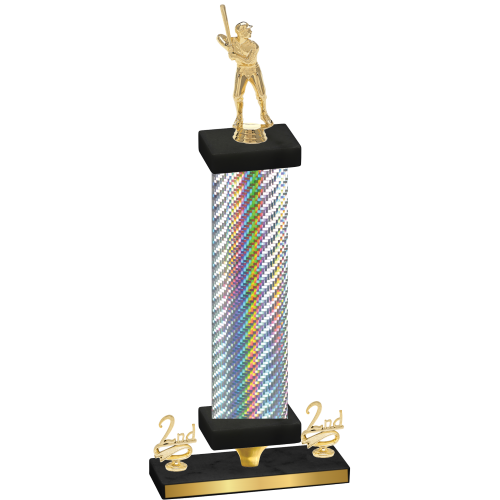 Premium Single Silver Carbon Fiber Second Place Baseball Trophy