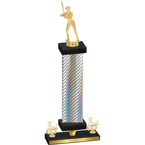 Premium Single Silver Carbon Fiber Third Place Softball Trophy