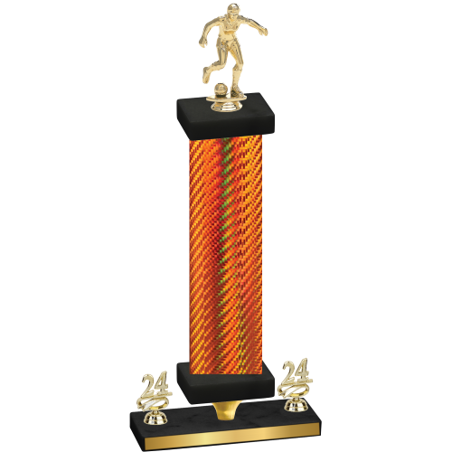 Premium Single Orange Carbon Fiber Year Soccer Trophy