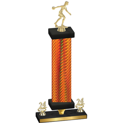 Premium Single Orange Carbon Fiber Year Bowling Trophy