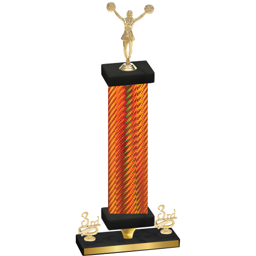 Premium Single Orange Carbon Fiber Third Place Cheerleading Trophy