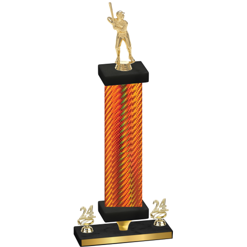 Premium Single Orange Carbon Fiber Year Baseball Trophy
