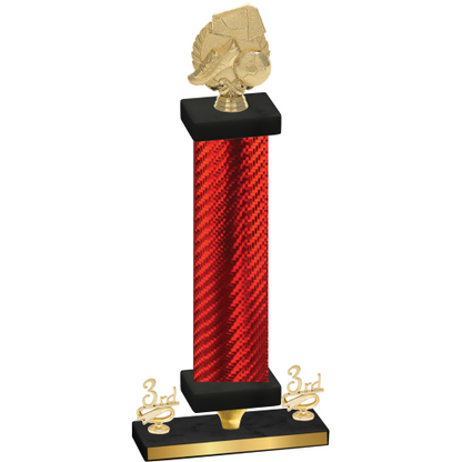 Premium Single Red Carbon Fiber Third Place Soccer Trophy