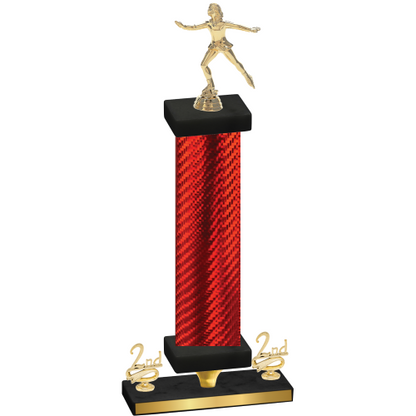 Premium Single Red Carbon Fiber Second Place Skater Trophy