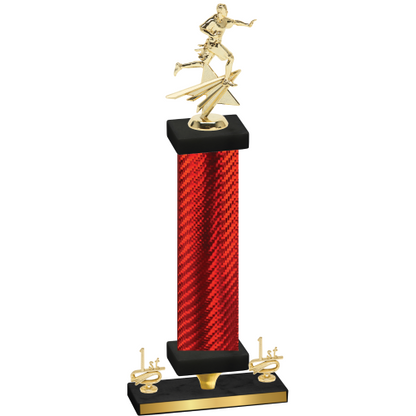 Premium Single Red Carbon Fiber First Place Flag Football Trophy