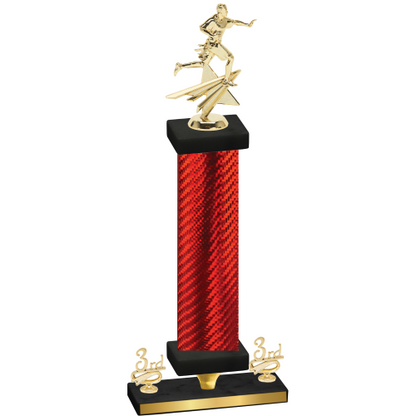 Premium Single Red Carbon Fiber Third Place Flag Football Trophy