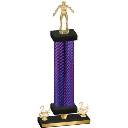 Premium Single Purple Carbon Fiber Second Place Wrestling Trophy