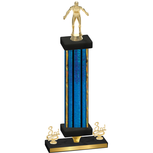 Premium Single Blue Glacier Third Place Wrestling Trophy