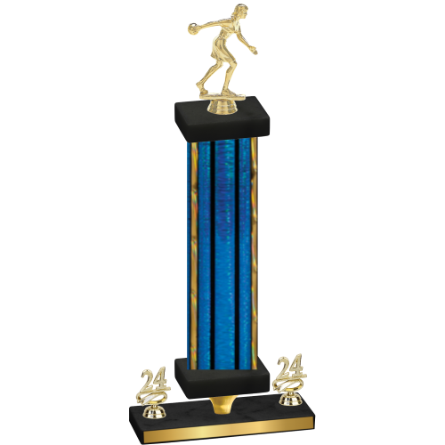 Premium Single Blue Glacier Year Bowling Trophy