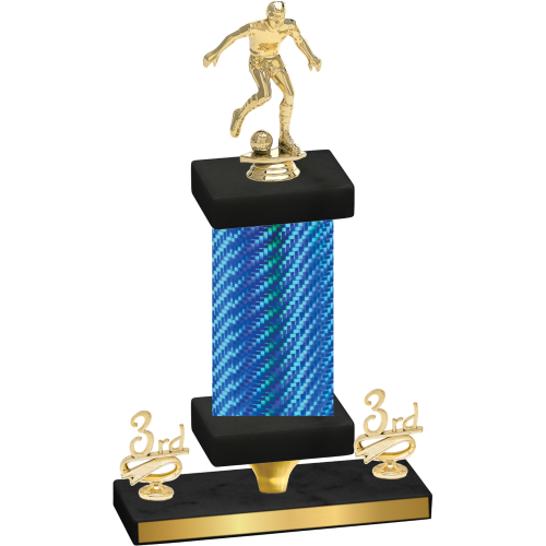 Premium Single Blue Carbon Fiber Third Place Soccer Trophy