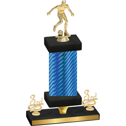 Premium Single Blue Carbon Fiber Third Place Soccer Trophy