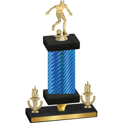 Premium Single Blue Carbon Fiber Victory Soccer Trophy
