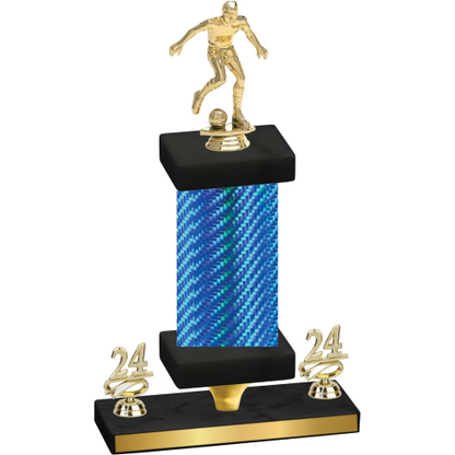 Premium Single Blue Carbon Fiber Year Soccer Trophy