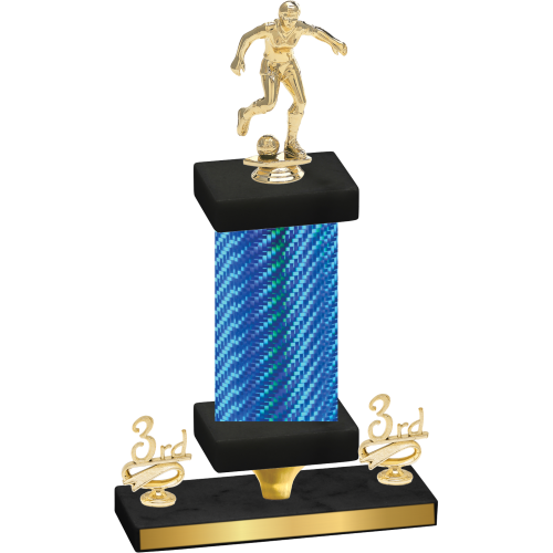 Premium Single Blue Carbon Fiber Third Place Soccer Trophy