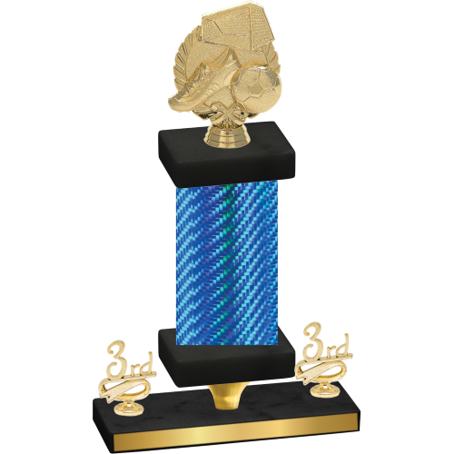 Premium Single Blue Carbon Fiber Third Place Soccer Trophy