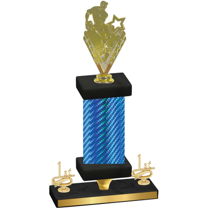 Premium Single Blue Carbon Fiber First Place Rugby Trophy