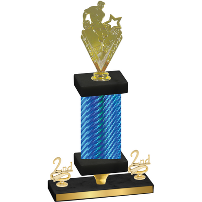 Premium Single Blue Carbon Fiber Second Place Rugby Trophy