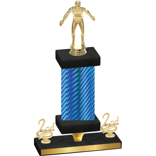 Premium Single Blue Carbon Fiber Second Place Wrestling Trophy
