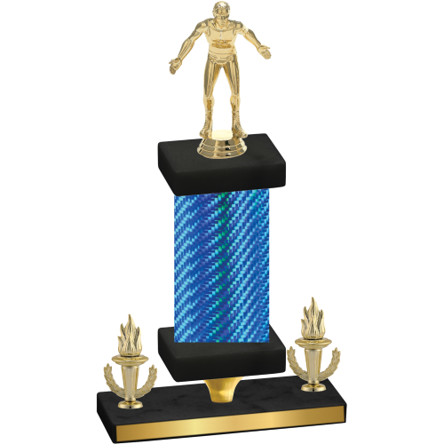 Premium Single Blue Carbon Fiber Victory Wrestling Trophy