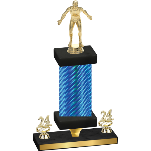 Premium Single Blue Carbon Fiber Year Wrestling Trophy