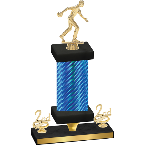 Premium Single Blue Carbon Fiber Second Place Bowling Trophy