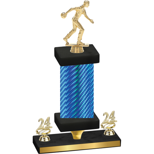 Premium Single Blue Carbon Fiber Year Bowling Trophy