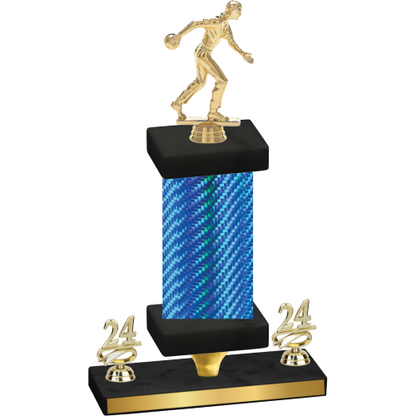 Premium Single Blue Carbon Fiber Year Bowling Trophy