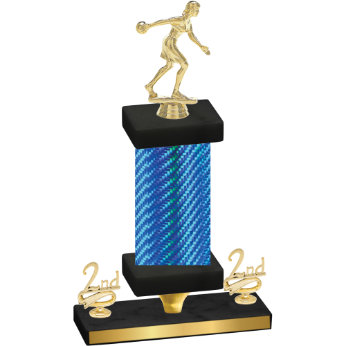 Premium Single Blue Carbon Fiber Second Place Bowling Trophy