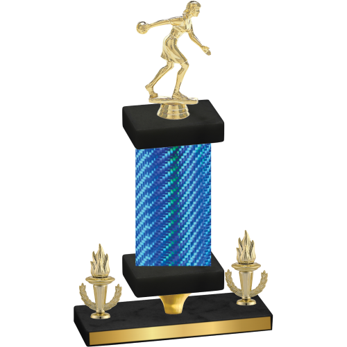 Premium Single Blue Carbon Fiber Victory Bowling Trophy