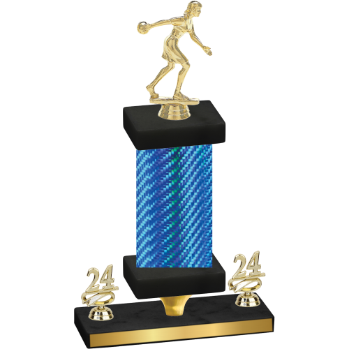 Premium Single Blue Carbon Fiber Year Bowling Trophy