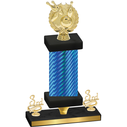 Premium Single Blue Carbon Fiber Third Place Bowling Trophy