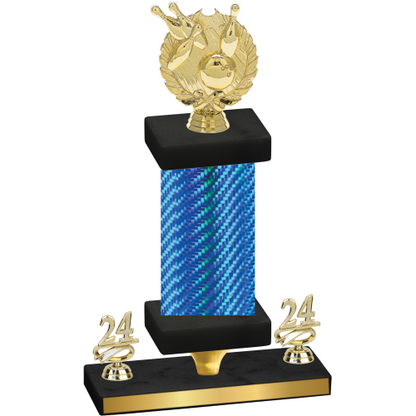 Premium Single Blue Carbon Fiber Year Bowling Trophy
