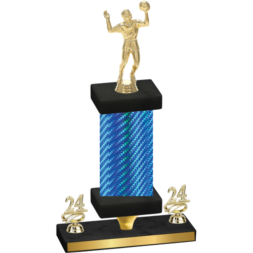 Premium Single Blue Carbon Fiber Year Volleyball Trophy