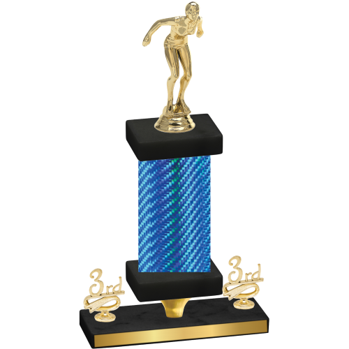 Premium Single Blue Carbon Fiber Third Place Tennis Trophy