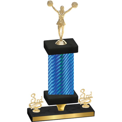 Premium Single Blue Carbon Fiber Third Place Cheerleading Trophy