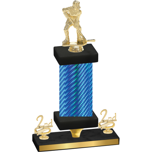 Premium Single Blue Carbon Fiber Second Place Hockey Trophy