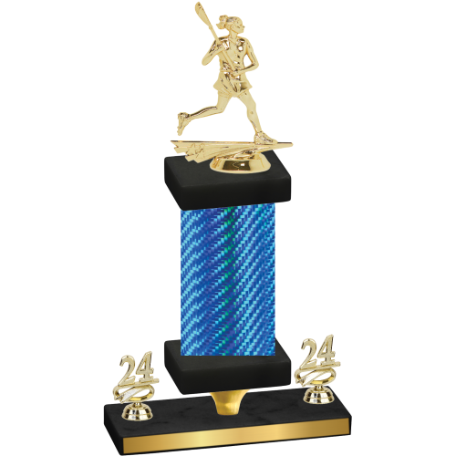 Premium Single Blue Carbon Fiber Year Lacrosse Trophy