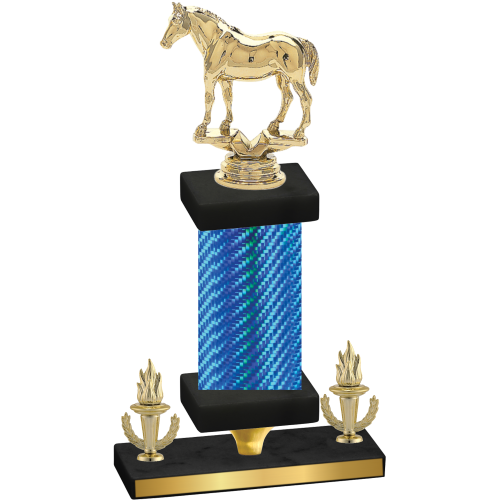 Premium Single Blue Carbon Fiber Victory Horses Trophy