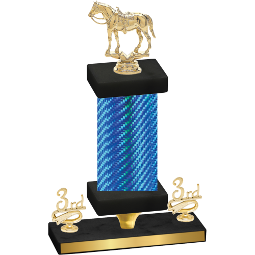 Premium Single Blue Carbon Fiber Third Place Horses Trophy