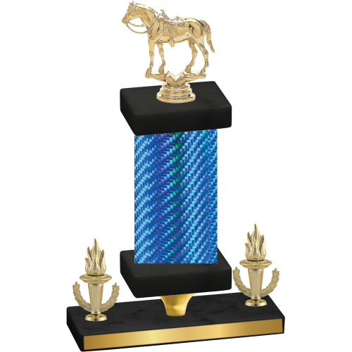 Premium Single Blue Carbon Fiber Victory Horses Trophy