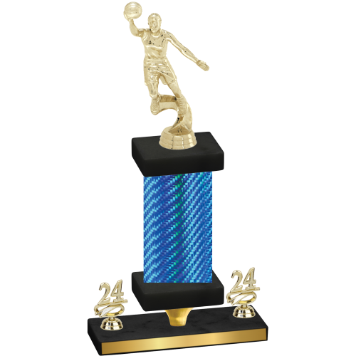 Premium Single Blue Carbon Fiber Year Basketball Trophy