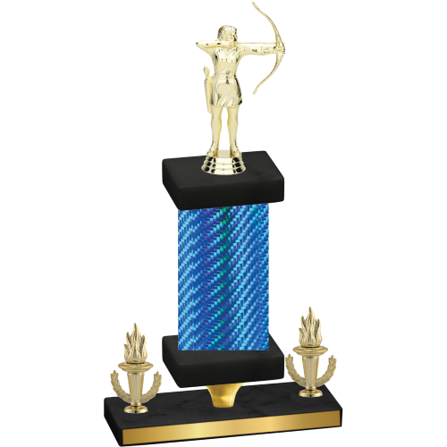 Premium Single Blue Carbon Fiber Victory Archery Trophy